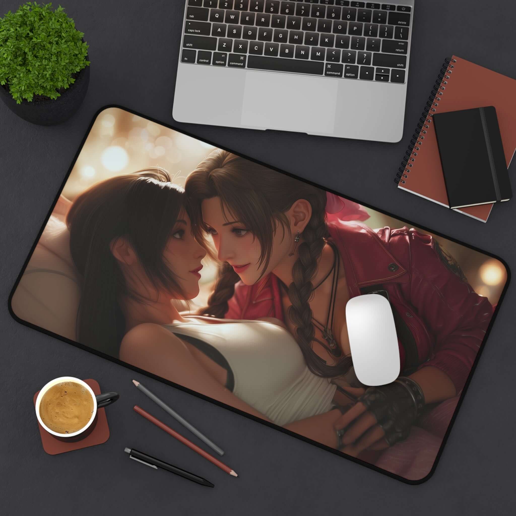 Tifa & Aerith Pride Playmat | Final Fantasy Playmat | Homage to Iconic Banned Romance Playmat with Zones Option | 24x14 | 22x12 | 32x16 Sizes