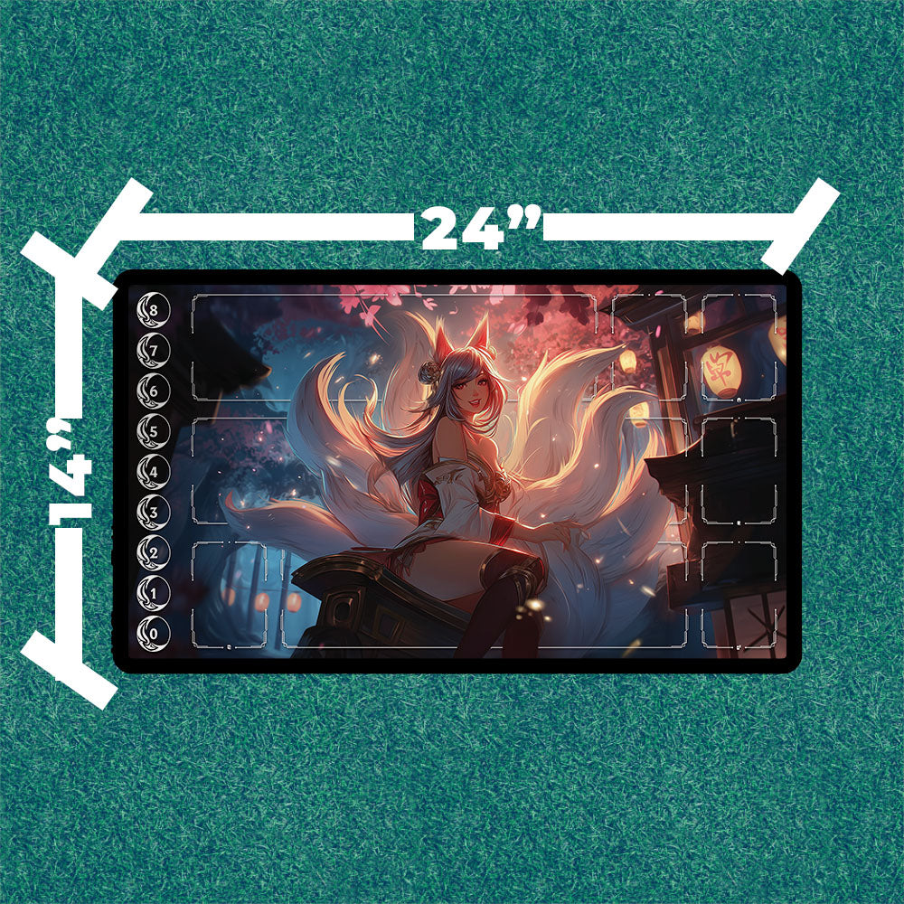 Ahri Playmat | Riftbound League of Legends Playmat | Fox Mage Playmat With Zones Option | 24x14 Size
