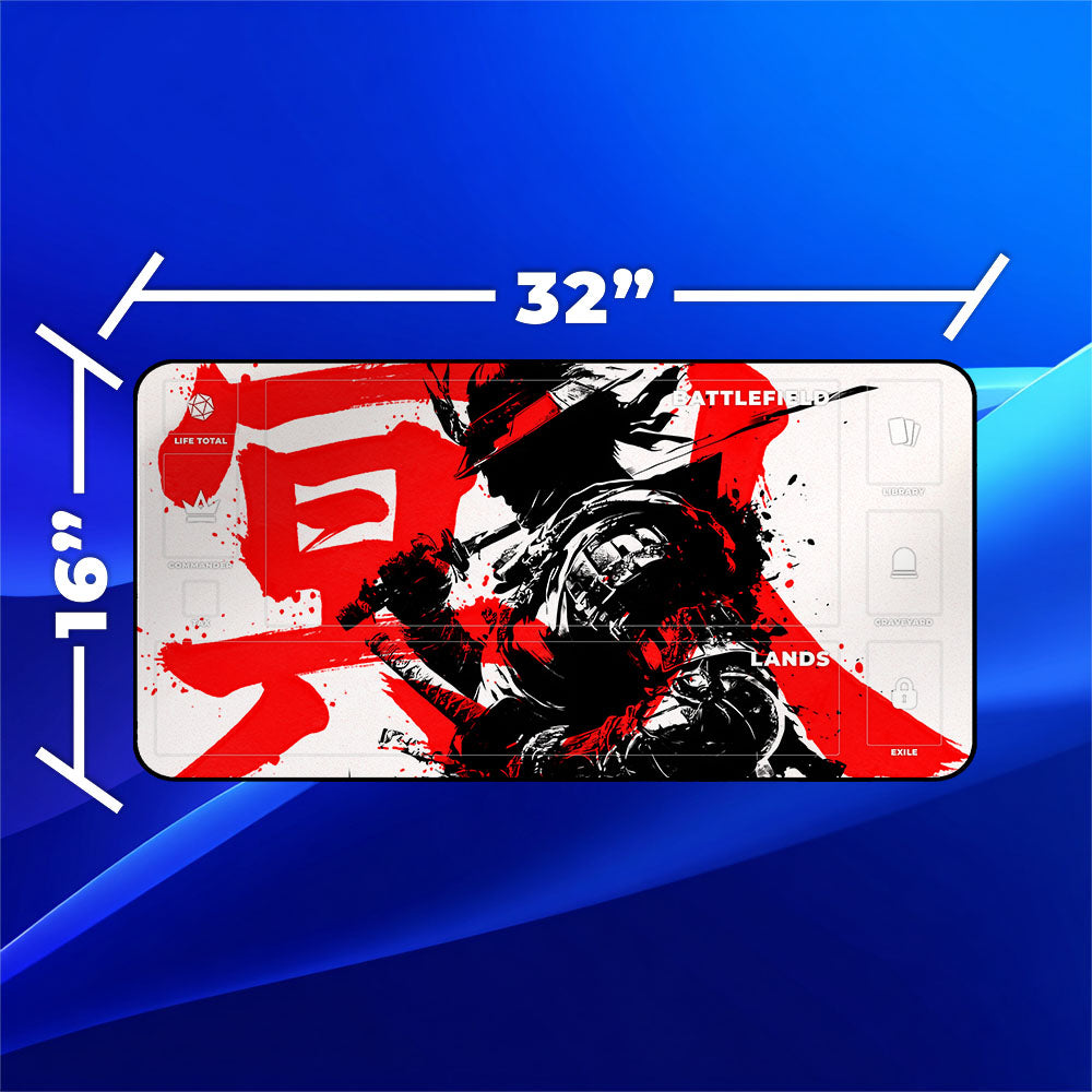Jin Sakai Playmat | Magic the Gathering Playmat | Samurai Ghost Kanji Art With MTG Zones Option | 24x14 | 32x16 Sizes