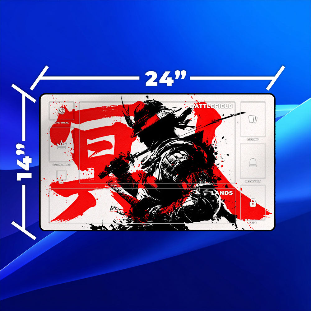 Jin Sakai Playmat | Magic the Gathering Playmat | Samurai Ghost Kanji Art With MTG Zones Option | 24x14 | 32x16 Sizes