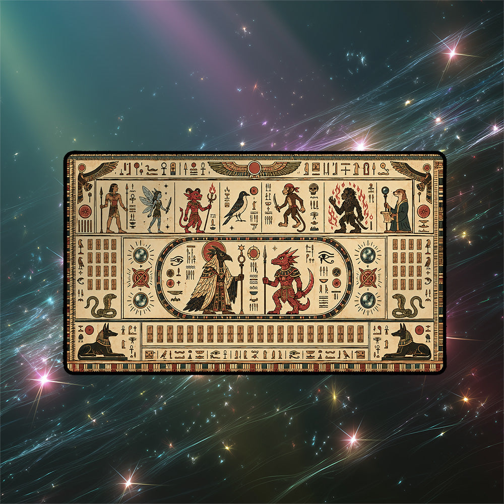 Egyptian Temple Mural Playmat | Warrior & Falcon Monk Design