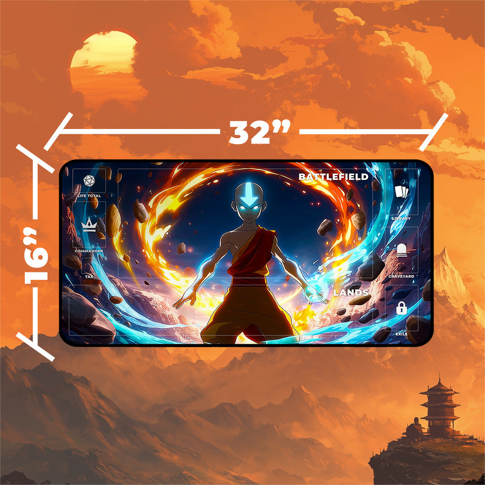 Avatar Aang Magic the Gathering Playmat | Custom Anime Elemental Desk Mat for TCG | 24×14 or 32×16 Sizes