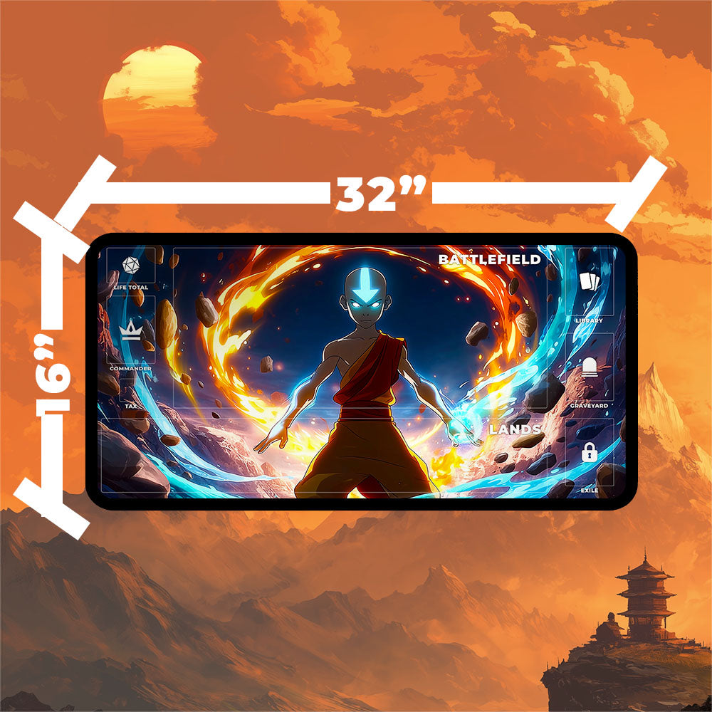 Avatar Aang Magic the Gathering Playmat | Custom Anime Elemental Desk Mat for TCG | 24×14 or 32×16 Sizes