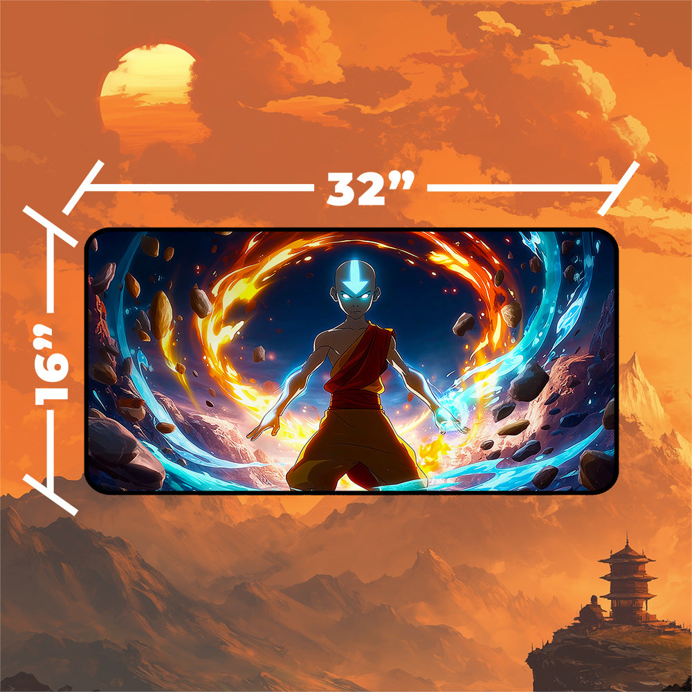 Avatar Aang Magic the Gathering Playmat | Custom Anime Elemental Desk Mat for TCG | 24×14 or 32×16 Sizes