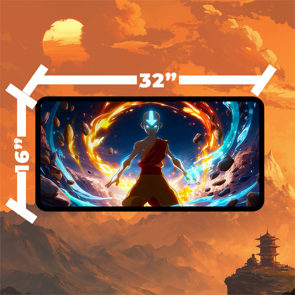 Avatar Aang Magic the Gathering Playmat | Custom Anime Elemental Desk Mat for TCG | 24×14 or 32×16 Sizes