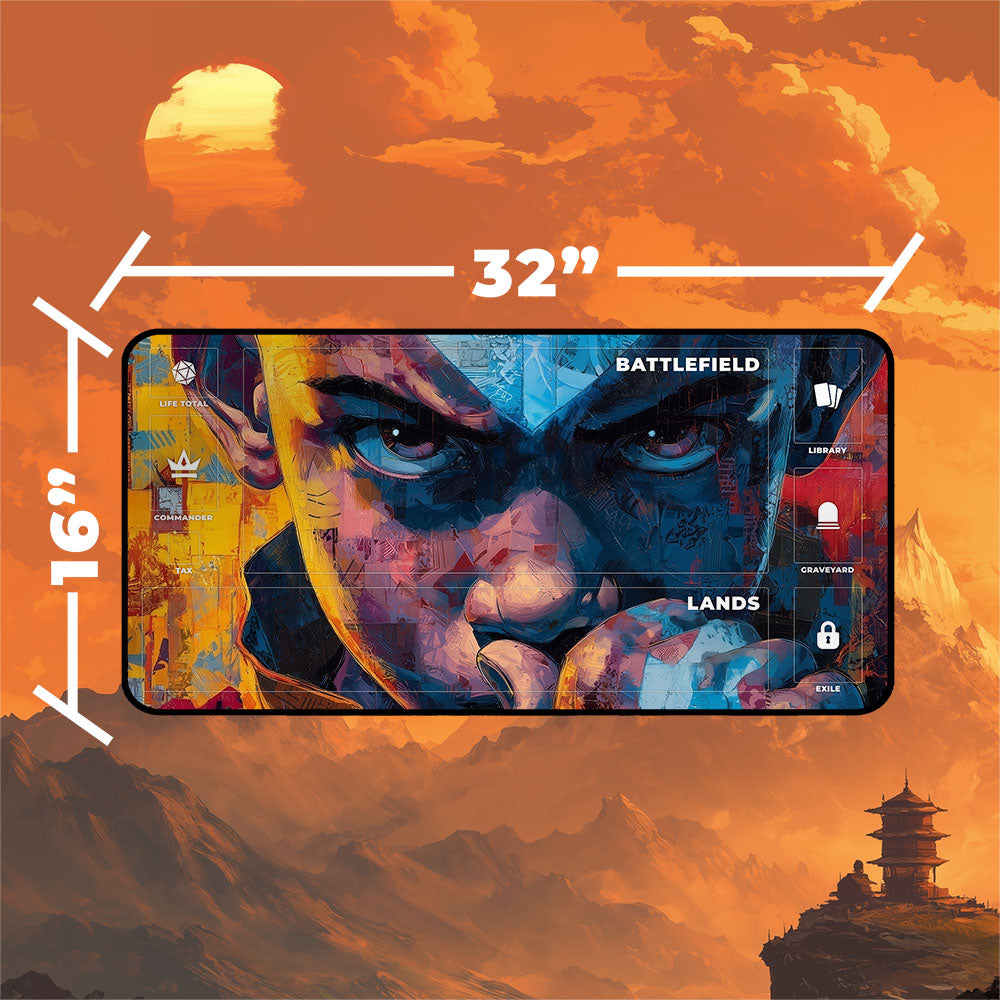 Aang Playmat | Magic the Gathering Playmat | Avatar Close Up Face Art With MTG Zones Option | 24x14 | 32x16 Sizes