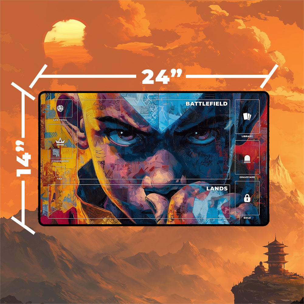Aang Playmat | Magic the Gathering Playmat | Avatar Close Up Face Art With MTG Zones Option | 24x14 | 32x16 Sizes