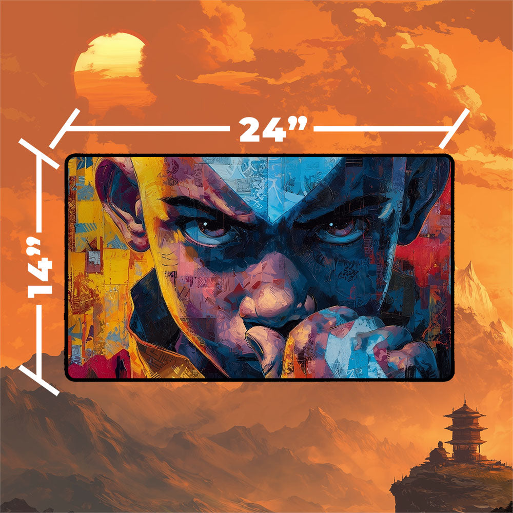 Aang Playmat | Magic the Gathering Playmat | Avatar Close Up Face Art With MTG Zones Option | 24x14 | 32x16 Sizes