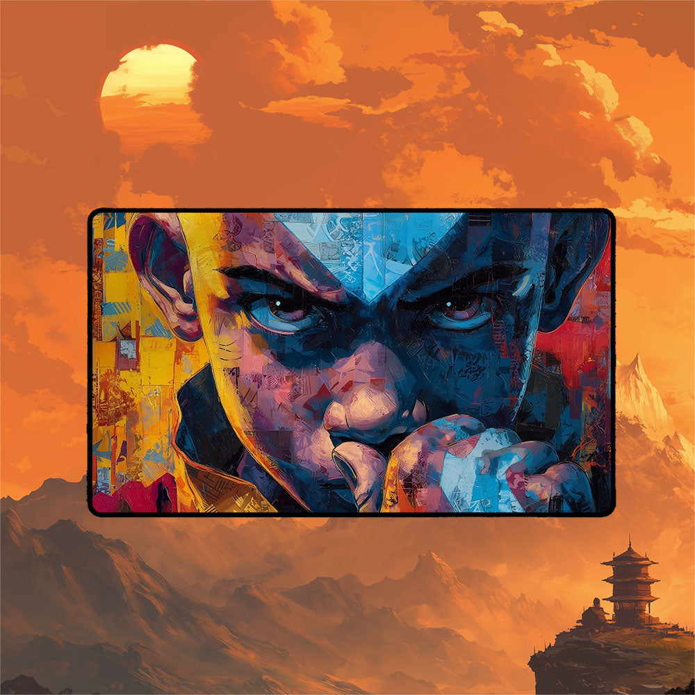 Aang Playmat | Magic the Gathering Playmat | Avatar Close Up Face Art With MTG Zones Option | 24x14 | 32x16 Sizes