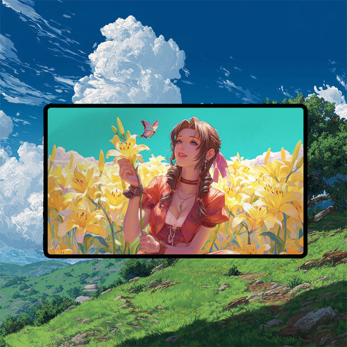 Aerith, Last Ancient Playmat | Final Fantasy Playmat | Iconic Fantasy Heroine Playmat with Zones Option | 24x14 | 22x12 | 32x16 Sizes