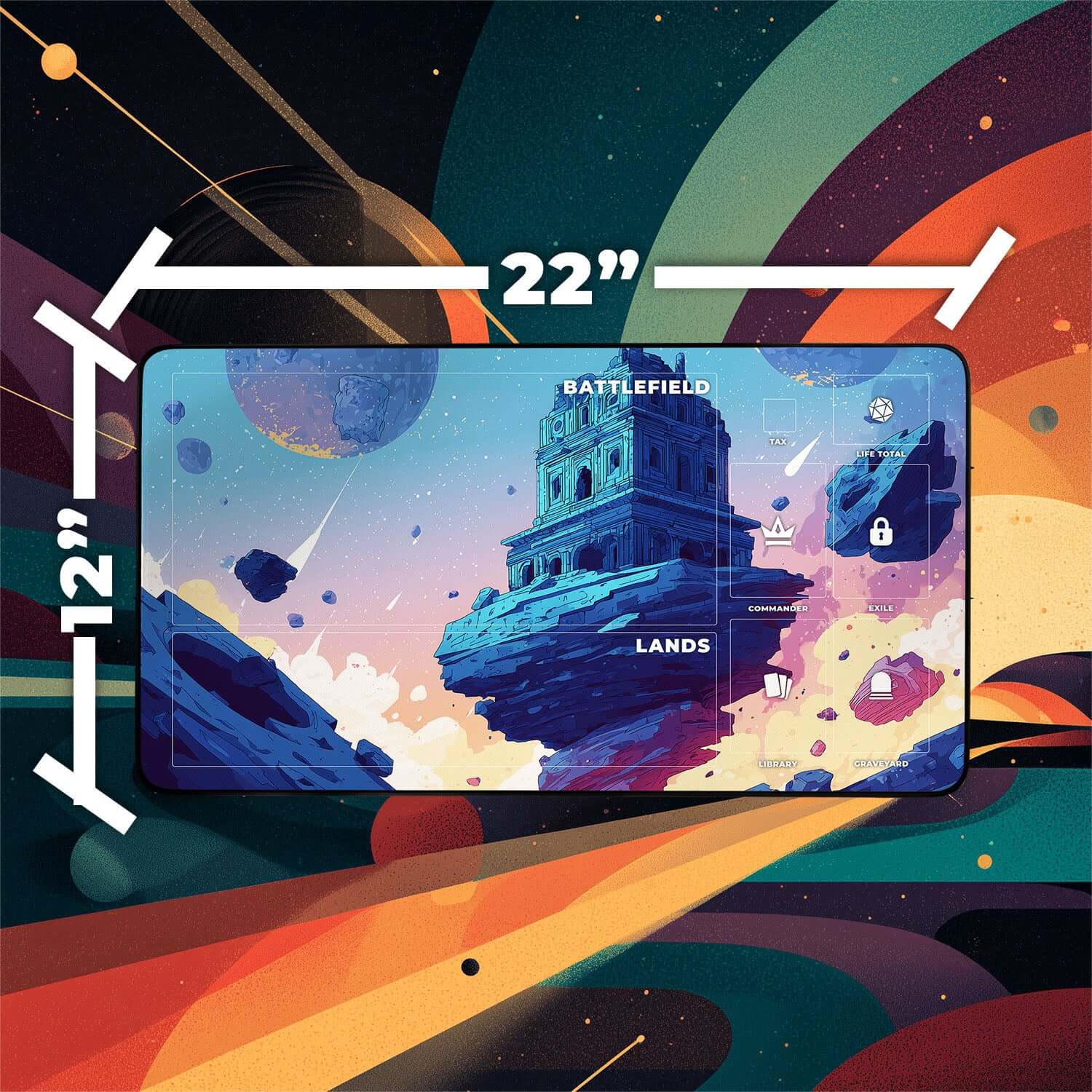 Ancient Tomb Playmat | Magic the Gathering Playmat | Sci-Fi Tomb Playmat with Zones Option | 24x14 | 22x12 | 32x16 Sizes