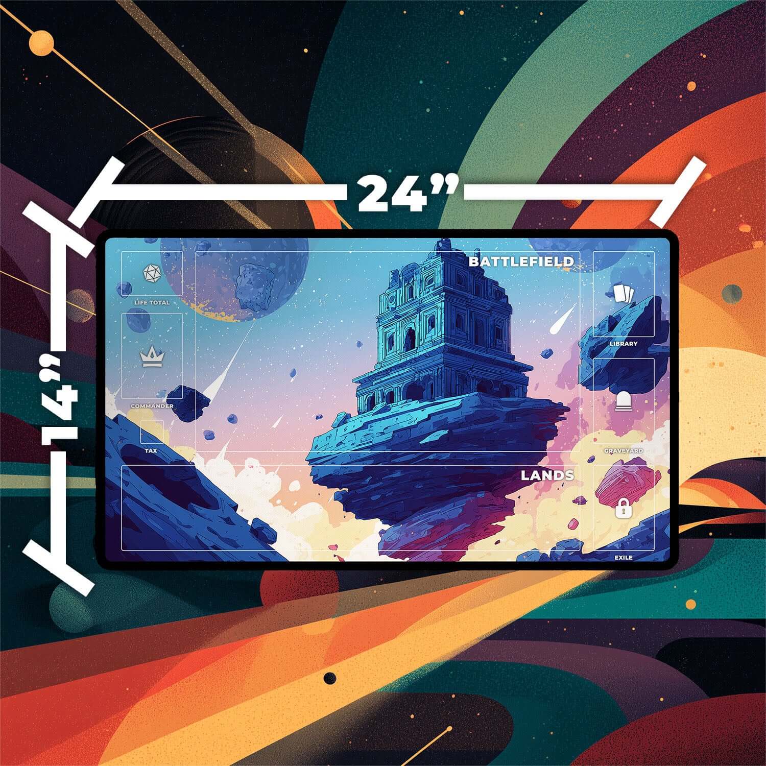 Ancient Tomb Playmat | Magic the Gathering Playmat | Sci-Fi Tomb Playmat with Zones Option | 24x14 | 22x12 | 32x16 Sizes