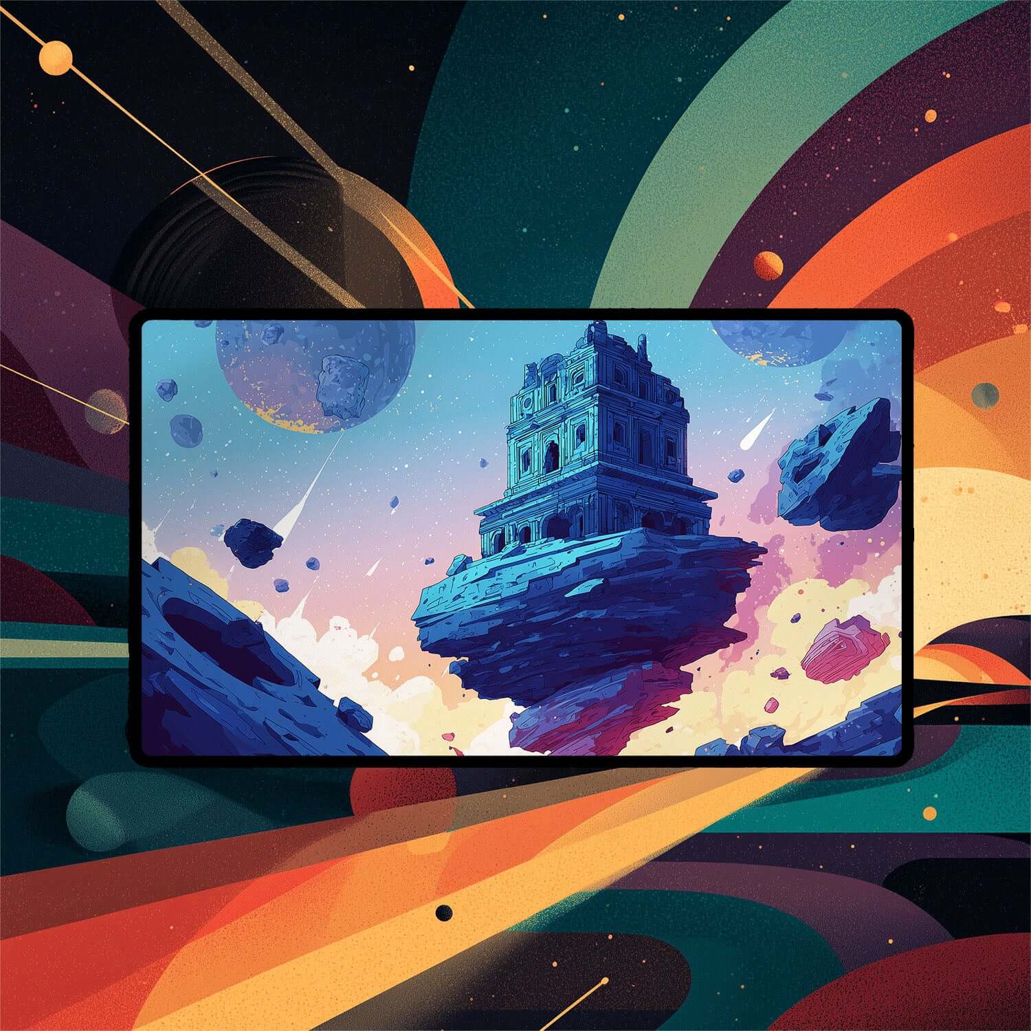 Ancient Tomb Playmat | Magic the Gathering Playmat | Sci-Fi Tomb Playmat with Zones Option | 24x14 | 22x12 | 32x16 Sizes