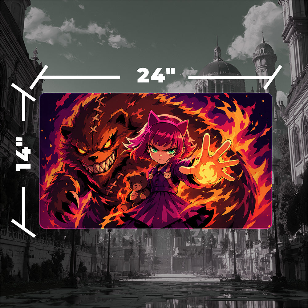 Cat-Eared Fire Spellcaster Borderless Edge-to-Edge Playmat