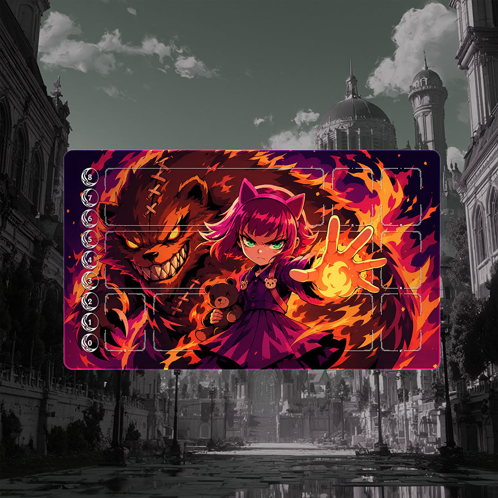 Cat-Eared Fire Spellcaster Borderless Edge-to-Edge Playmat