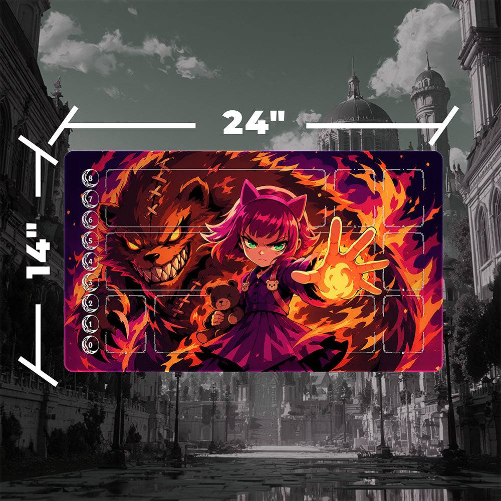 Cat-Eared Fire Spellcaster Borderless Edge-to-Edge Playmat