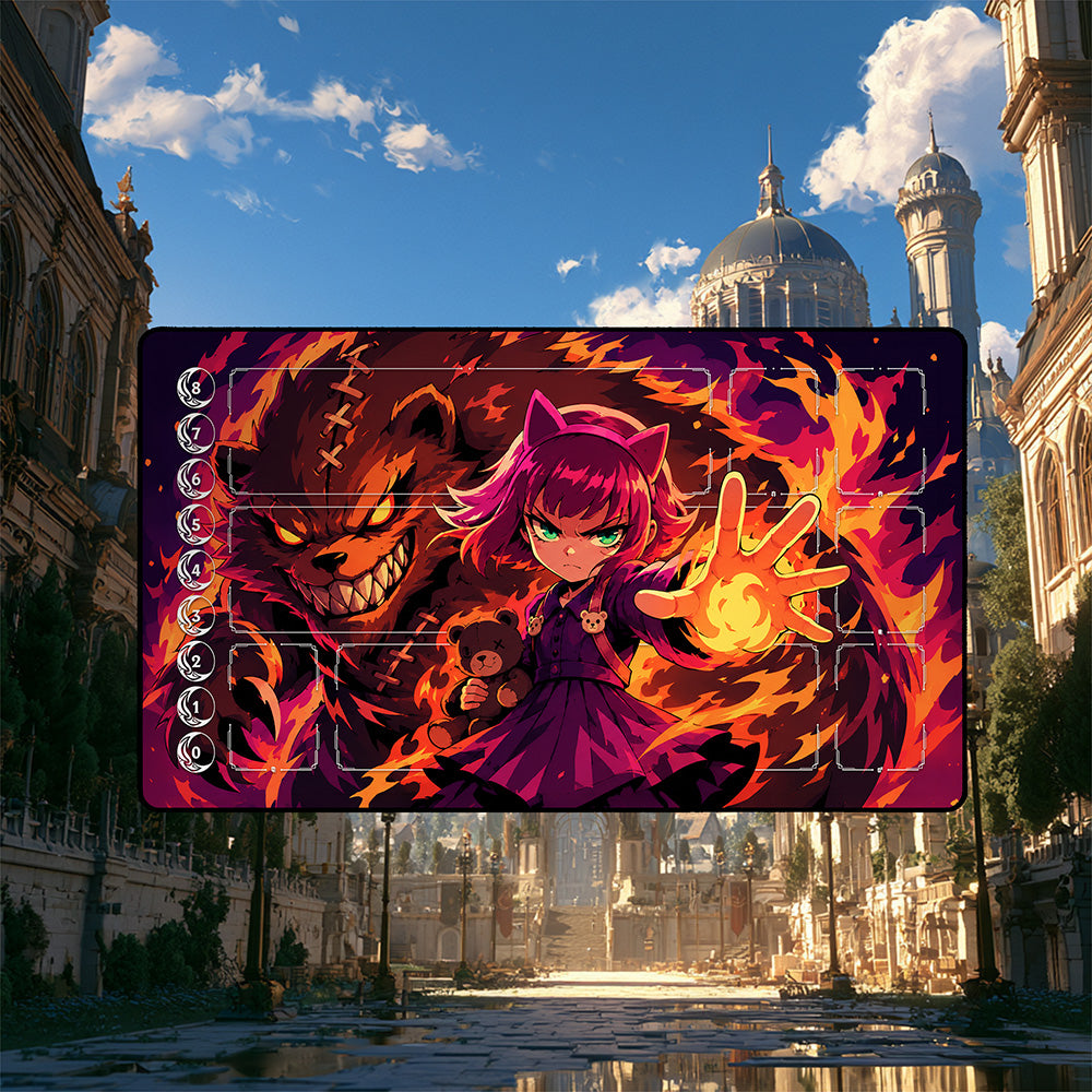 Cat-Eared Fire Spellcaster & Blazing Bear Spirit Playmat