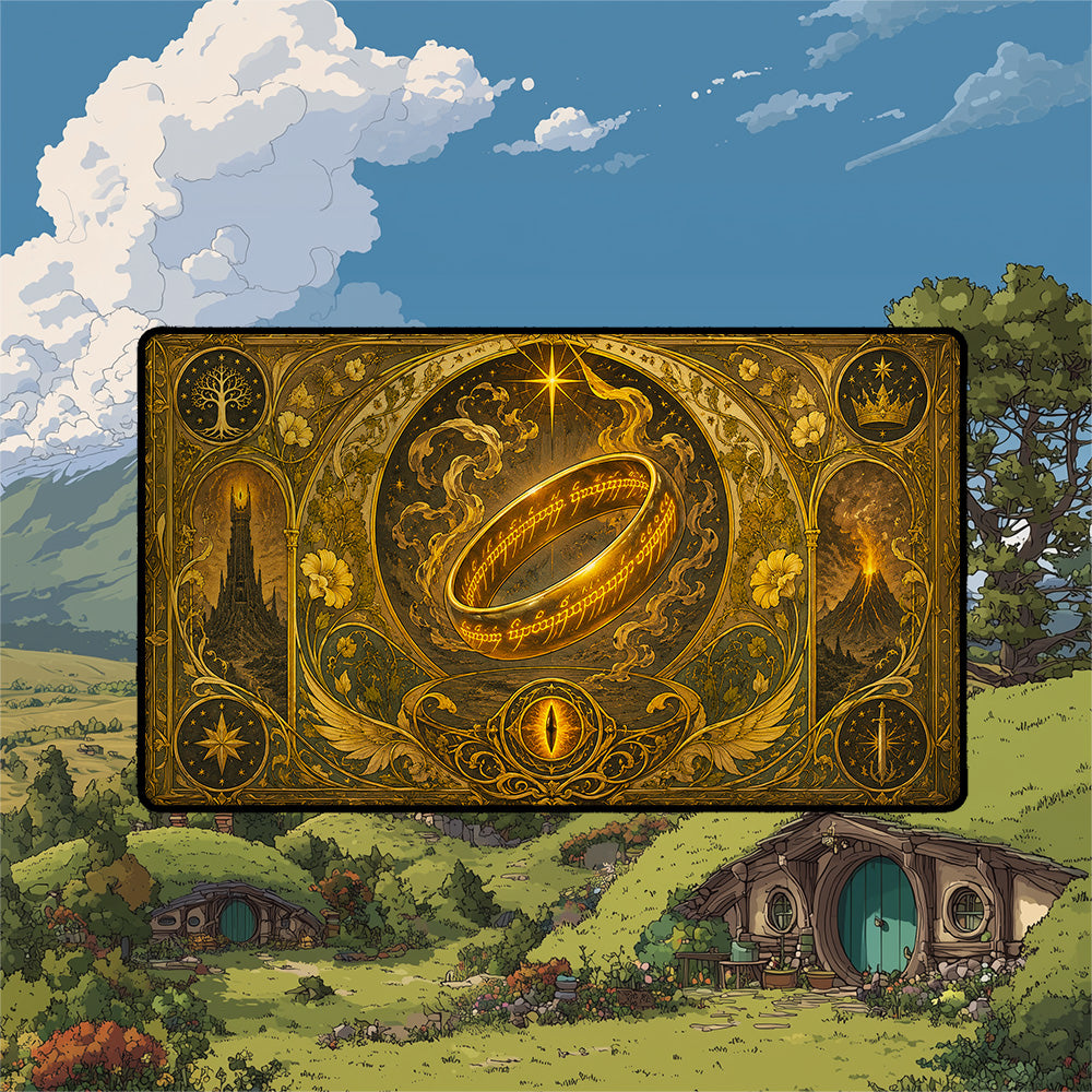 Art Nouveau Golden Ring Playmat | Elegant Line Art TCG Mat