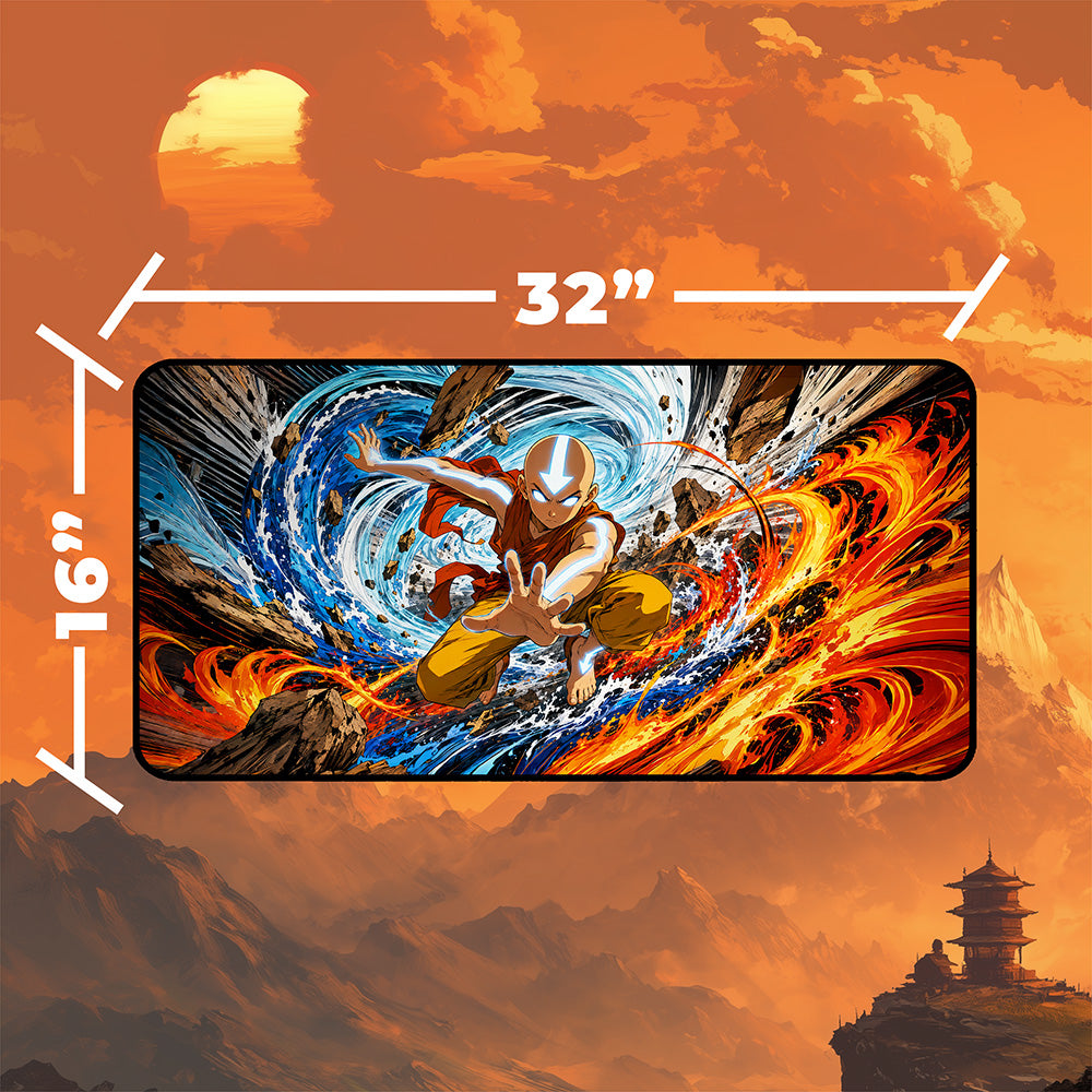 Fire and Water Vortex Battle Playmat – Glowing Elemental Warrior