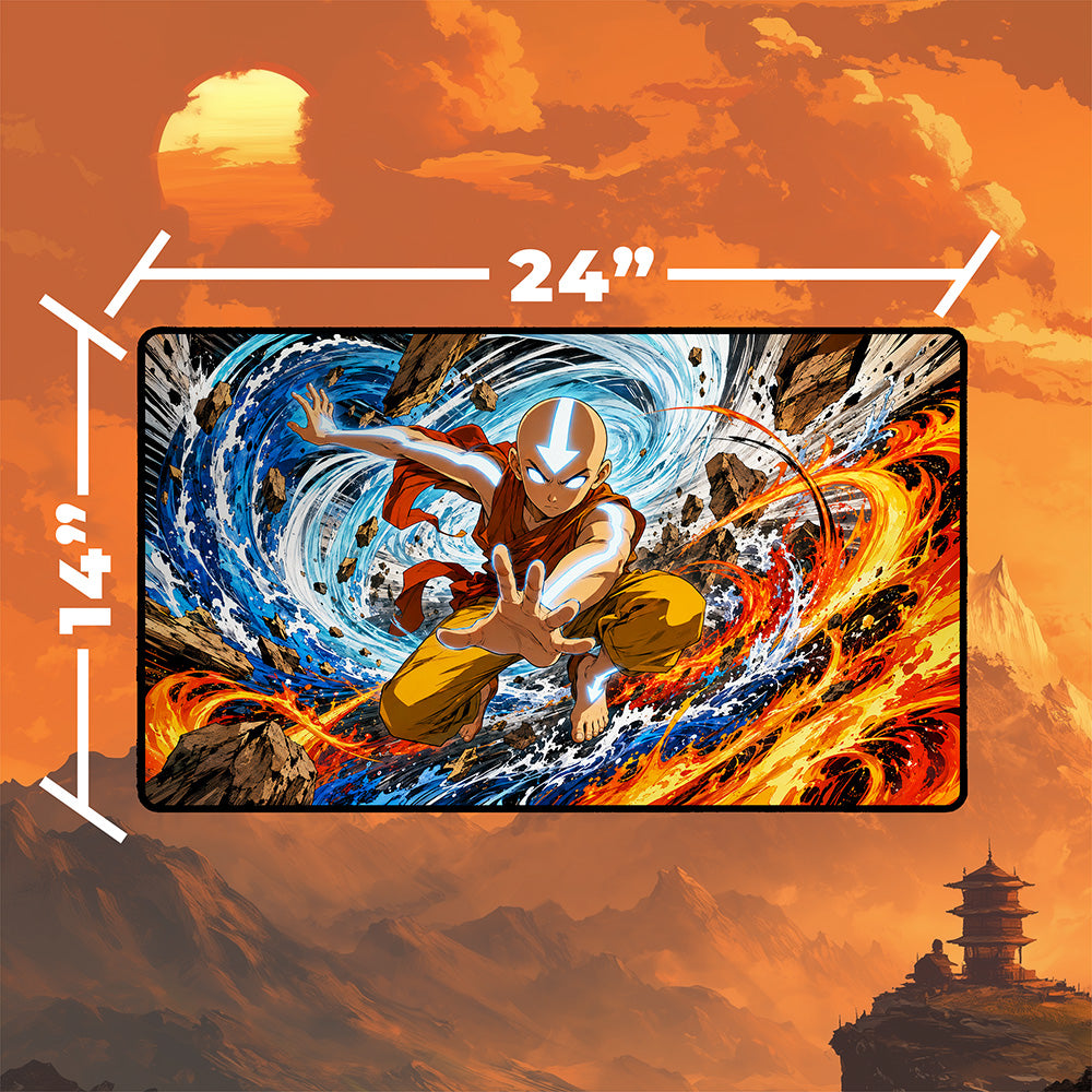 Fire and Water Vortex Battle Playmat – Glowing Elemental Warrior