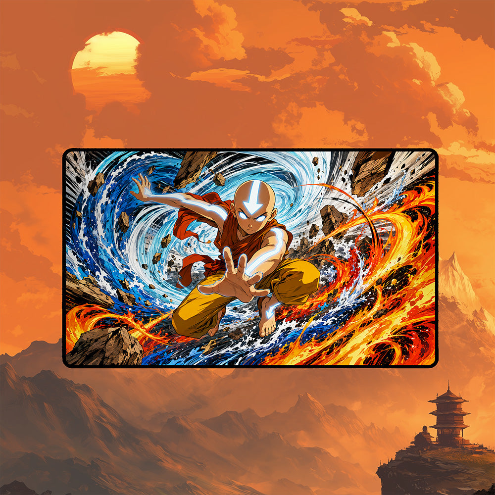 Fire and Water Vortex Battle Playmat – Glowing Elemental Warrior