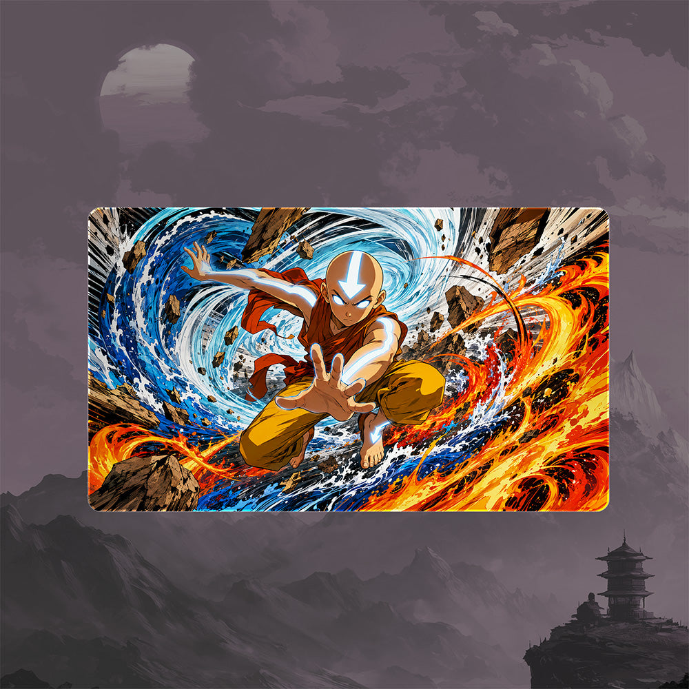 Borderless Fire and Water Vortex Elemental Warrior Playmat