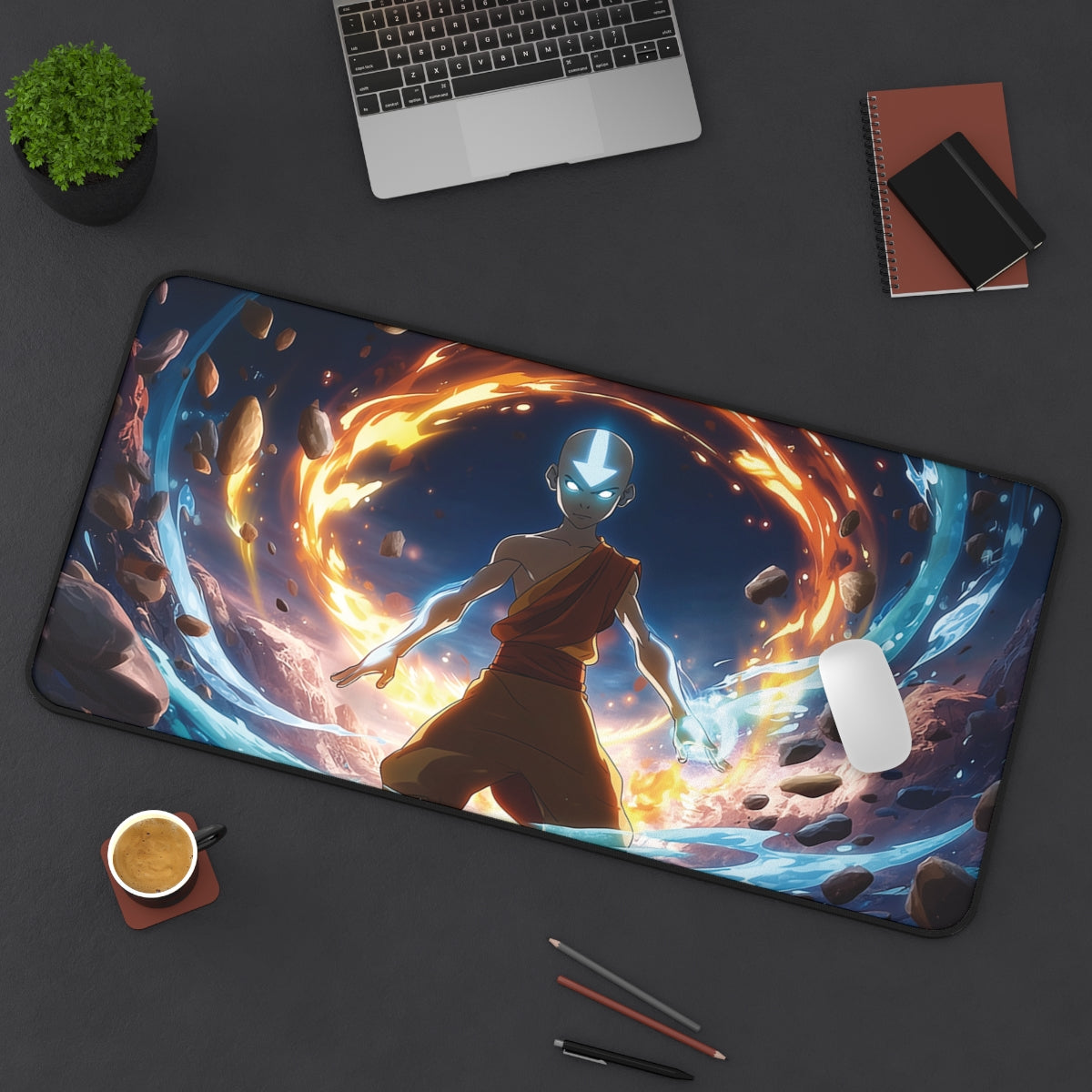 Avatar Aang Magic the Gathering Playmat | Custom Anime Elemental Desk Mat for TCG | 24×14 or 32×16 Sizes