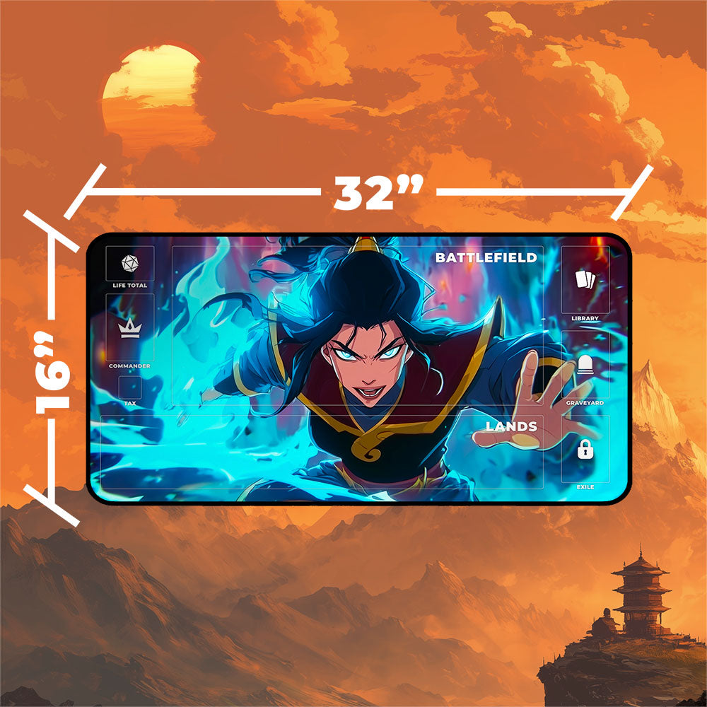 Fire Lord Azula Playmat | Magic the Gathering Playmat | Blue Flame Battle Art With MTG Zones | 24x14 | 32x16 Sizes