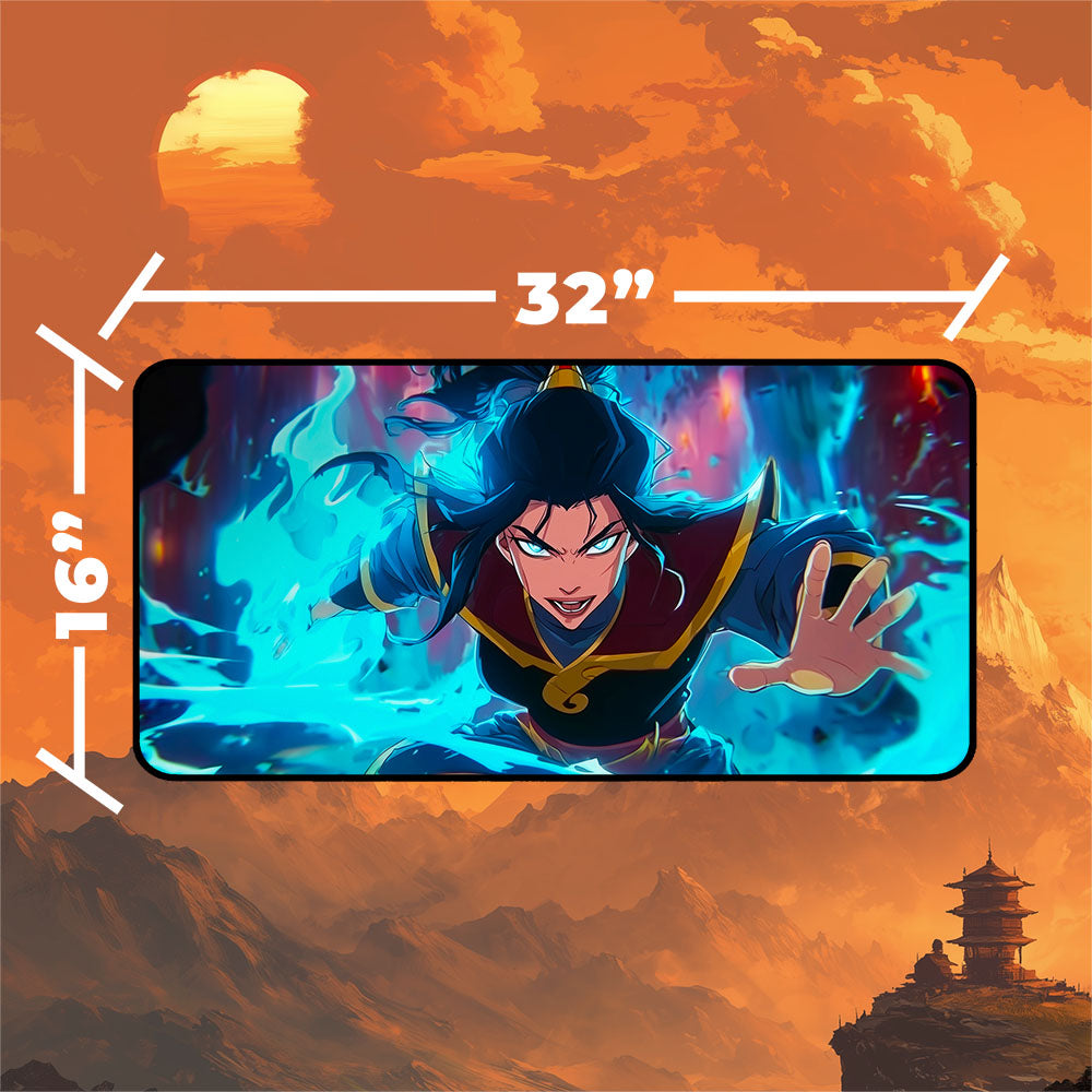 Fire Lord Azula Playmat | Magic the Gathering Playmat | Blue Flame Battle Art With MTG Zones | 24x14 | 32x16 Sizes