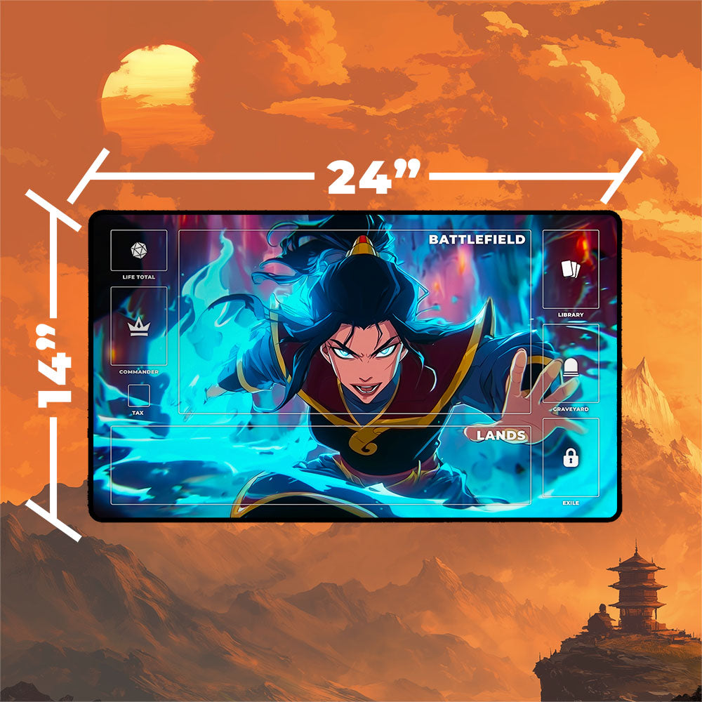 Fire Lord Azula Playmat | Magic the Gathering Playmat | Blue Flame Battle Art With MTG Zones | 24x14 | 32x16 Sizes