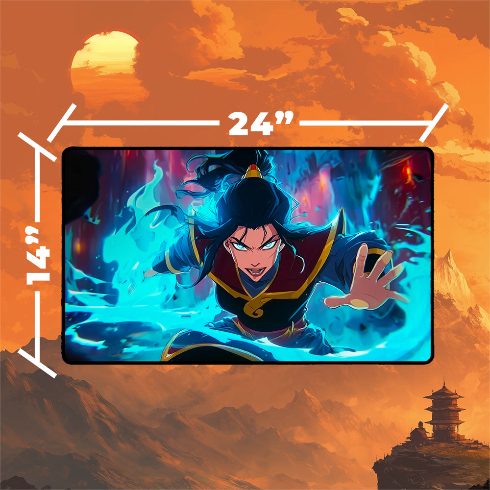 Fire Lord Azula Playmat | Magic the Gathering Playmat | Blue Flame Battle Art With MTG Zones | 24x14 | 32x16 Sizes