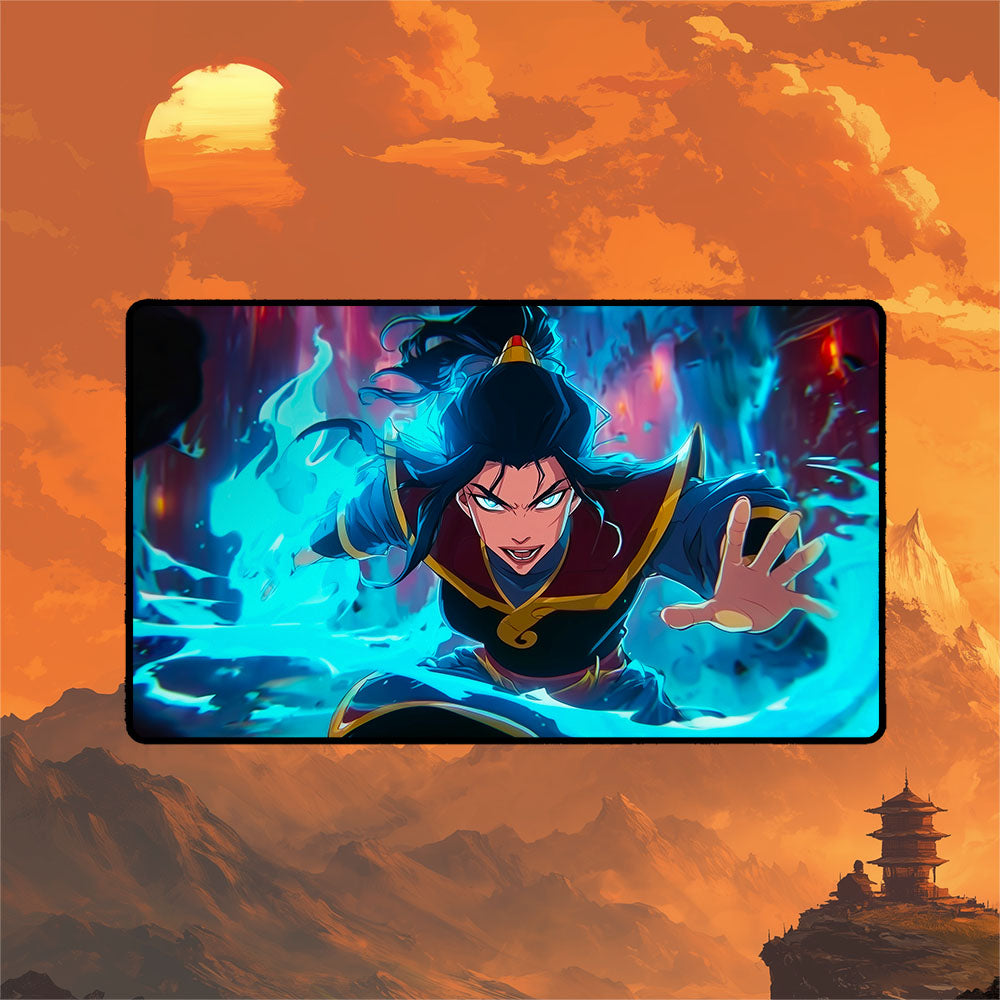 Fire Lord Azula Playmat | Magic the Gathering Playmat | Blue Flame Battle Art With MTG Zones | 24x14 | 32x16 Sizes