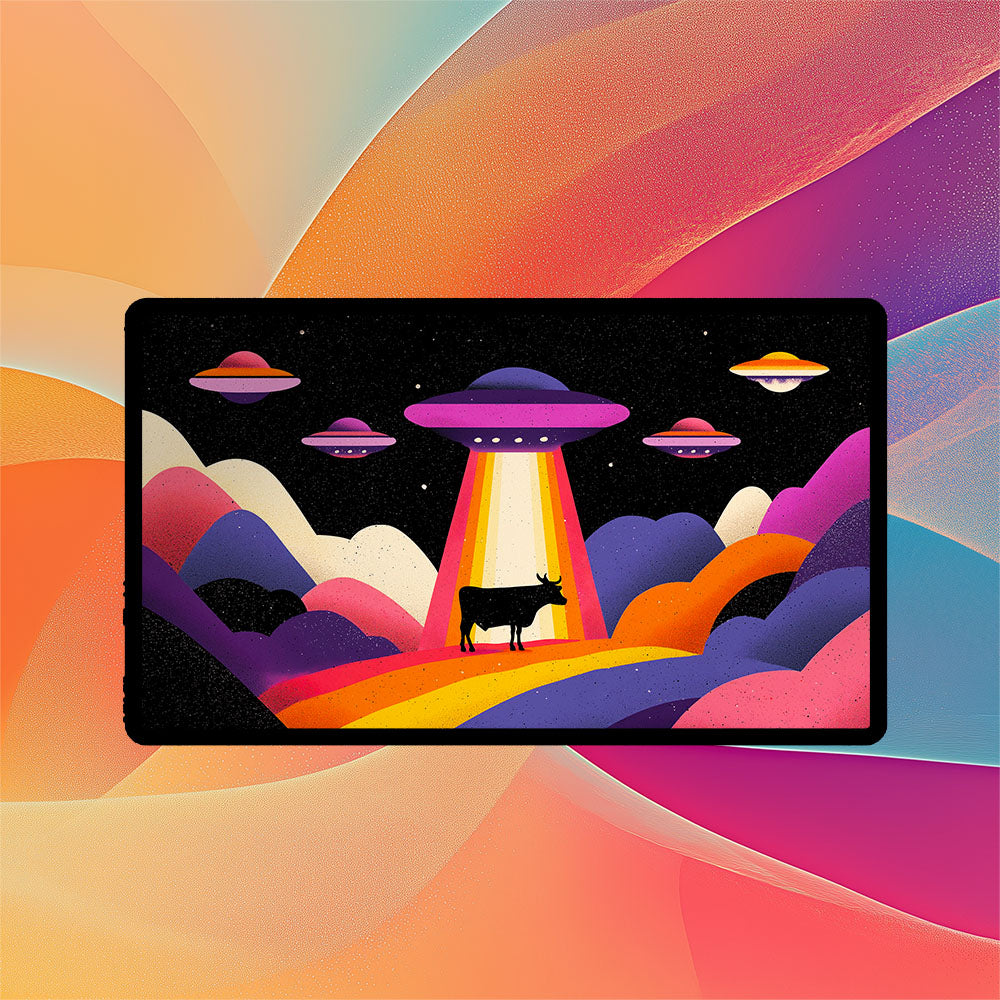 UFO Retro Sci-Fi Playmat | Premium TCG Playmat No Zones Option | 24x14 | 32x16
