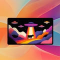 UFO Retro Sci-Fi Playmat | Premium TCG Playmat No Zones Option | 24x14 | 32x16