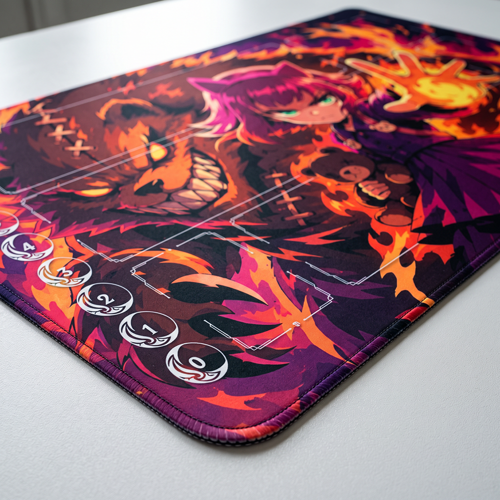 Cat-Eared Fire Spellcaster Borderless Edge-to-Edge Playmat