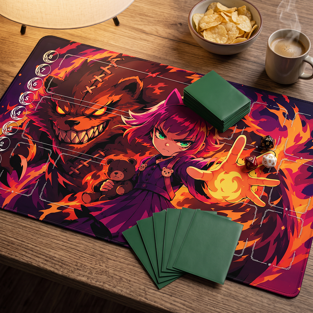 Cat-Eared Fire Spellcaster Borderless Edge-to-Edge Playmat