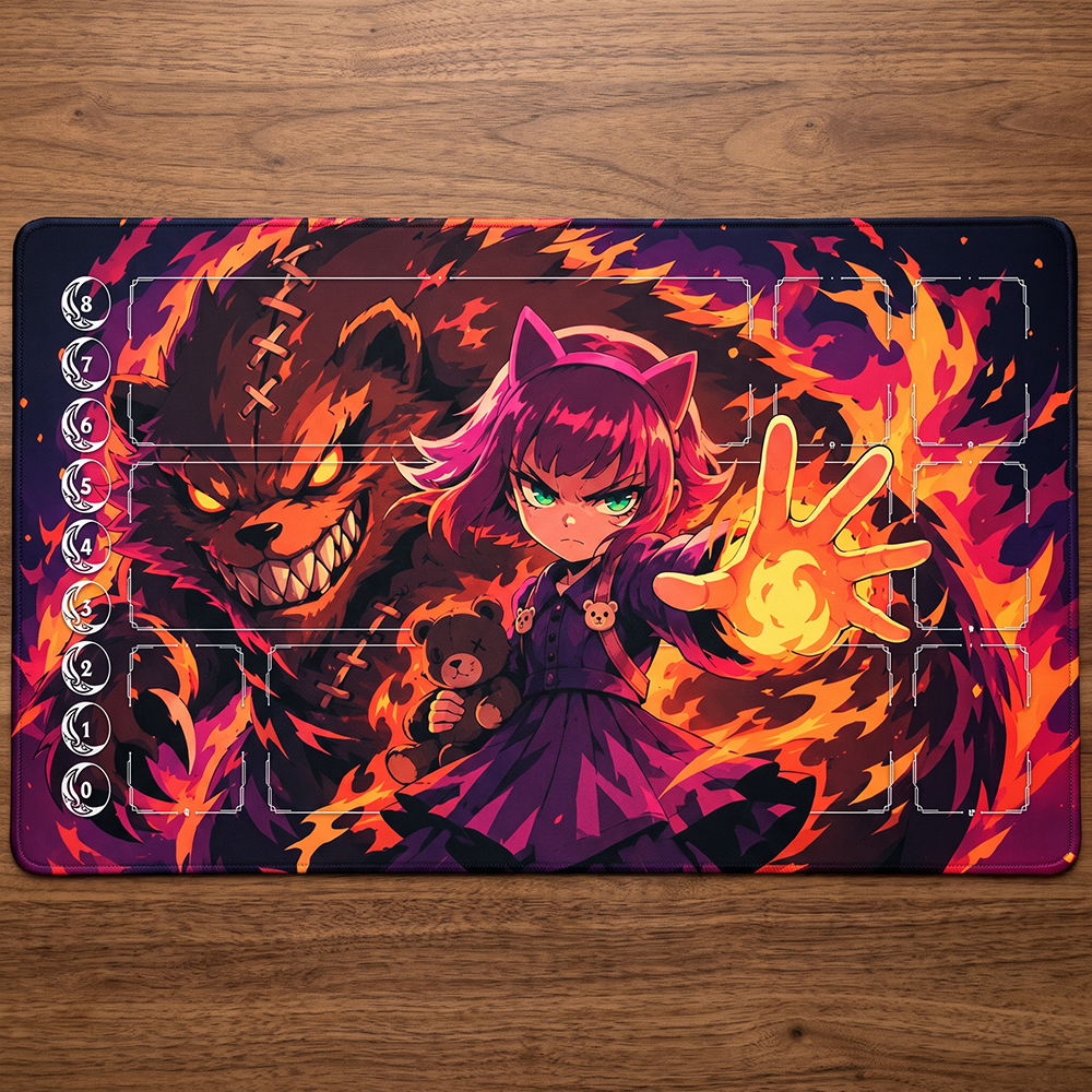 Cat-Eared Fire Spellcaster Borderless Edge-to-Edge Playmat