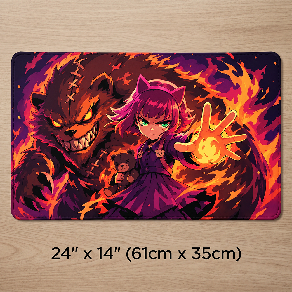 Cat-Eared Fire Spellcaster Borderless Edge-to-Edge Playmat