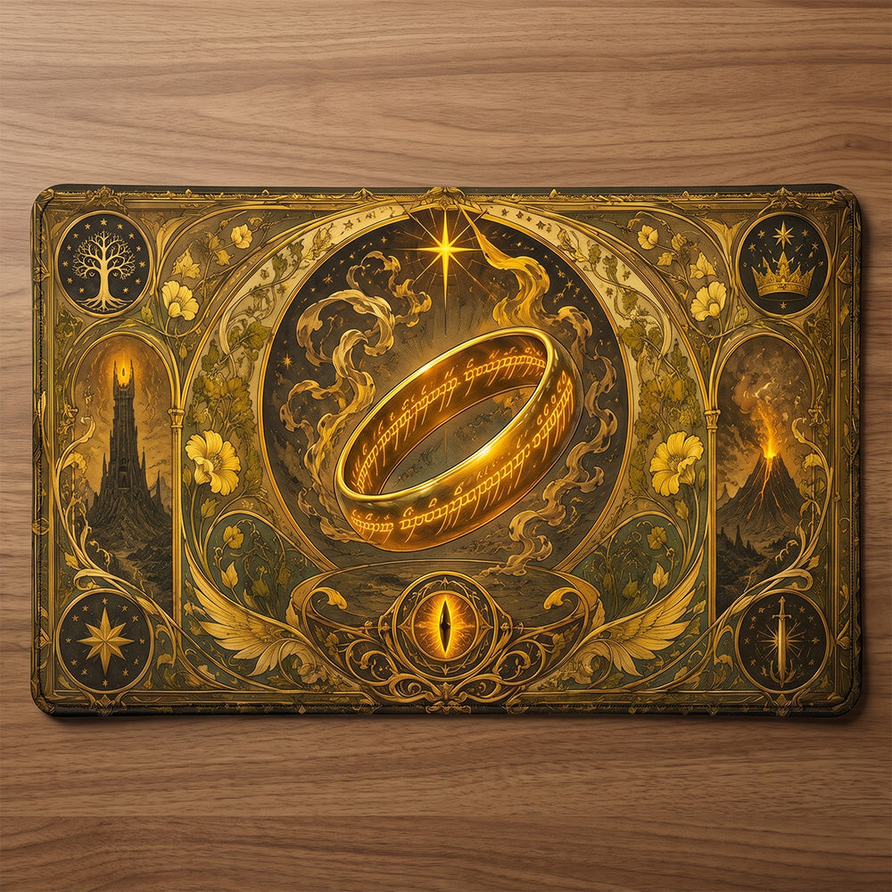 Golden Ring Art Nouveau Playmat | Borderless Botanical TCG Mat