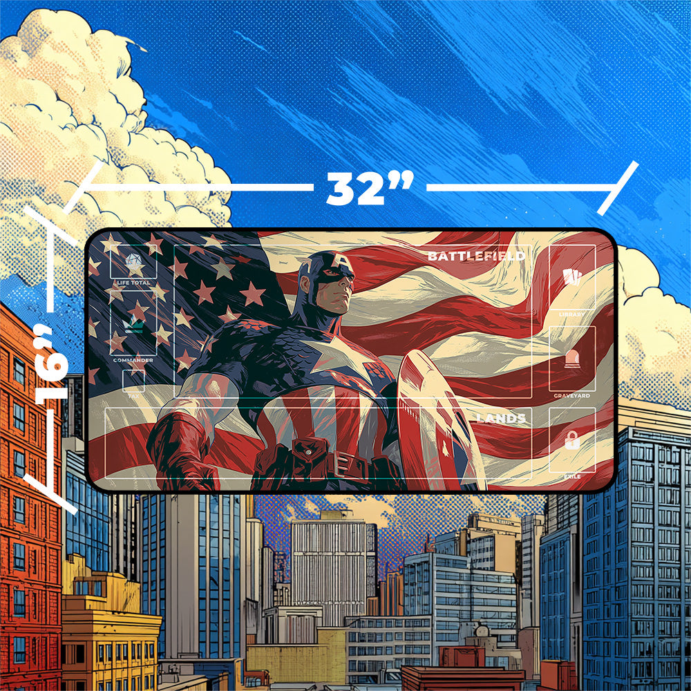 Patriotic Superhero Playmat | American Flag Comic Art