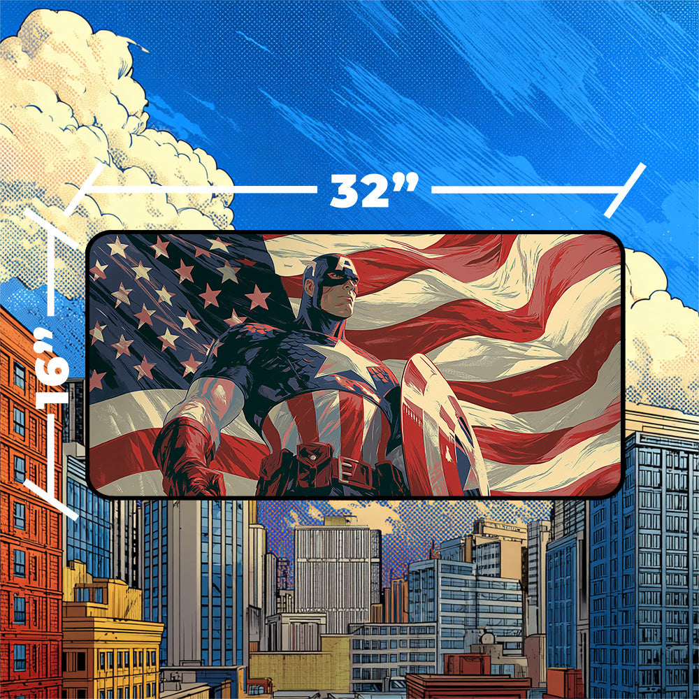 Patriotic Superhero Playmat | American Flag Comic Art