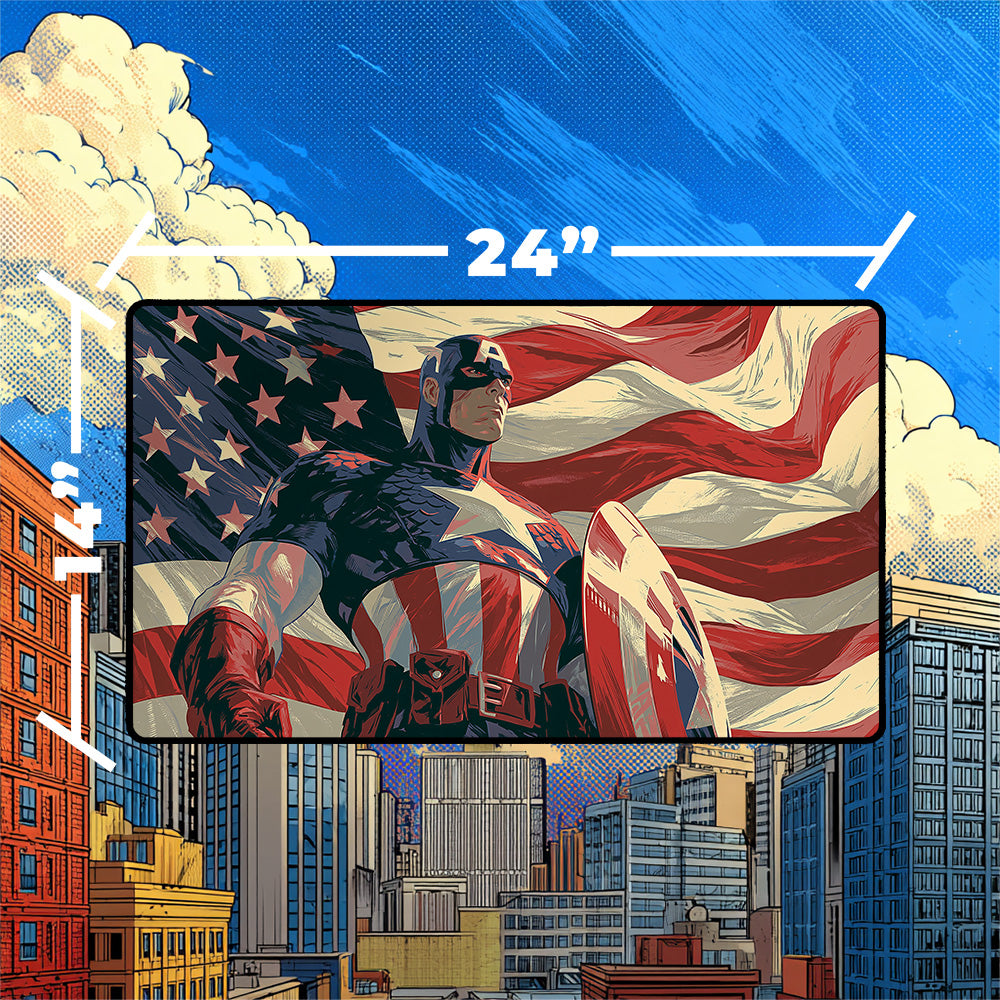 Patriotic Superhero Playmat | American Flag Comic Art