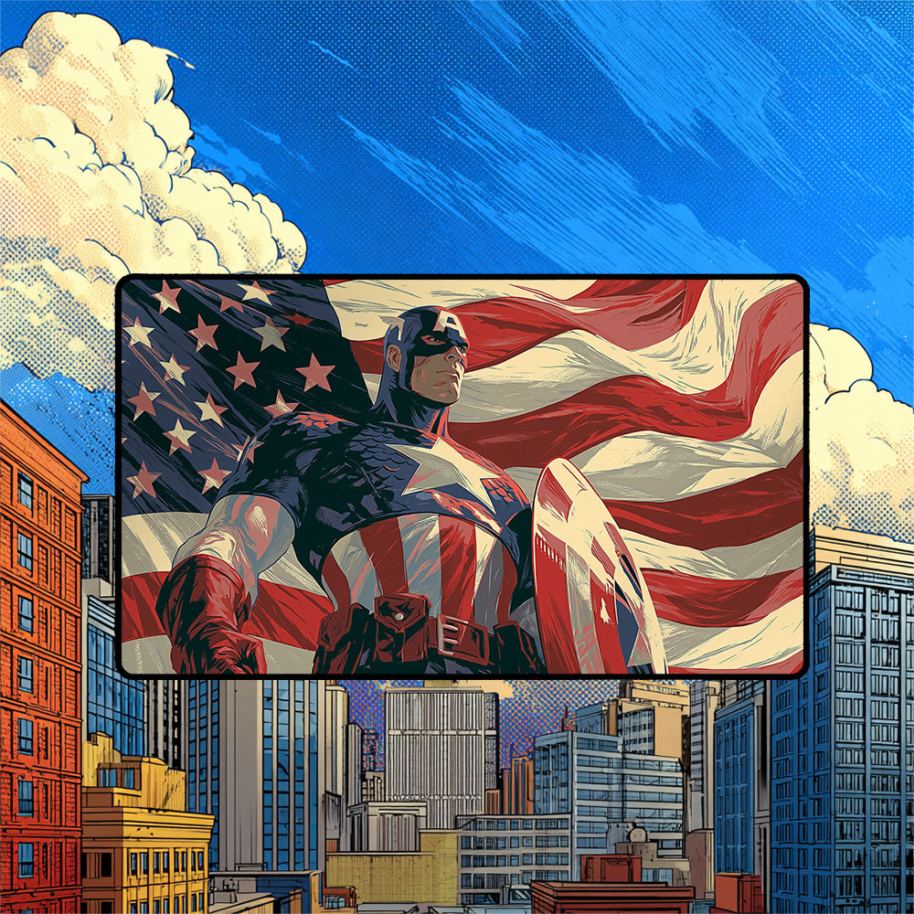 Patriotic Superhero Playmat | American Flag Comic Art