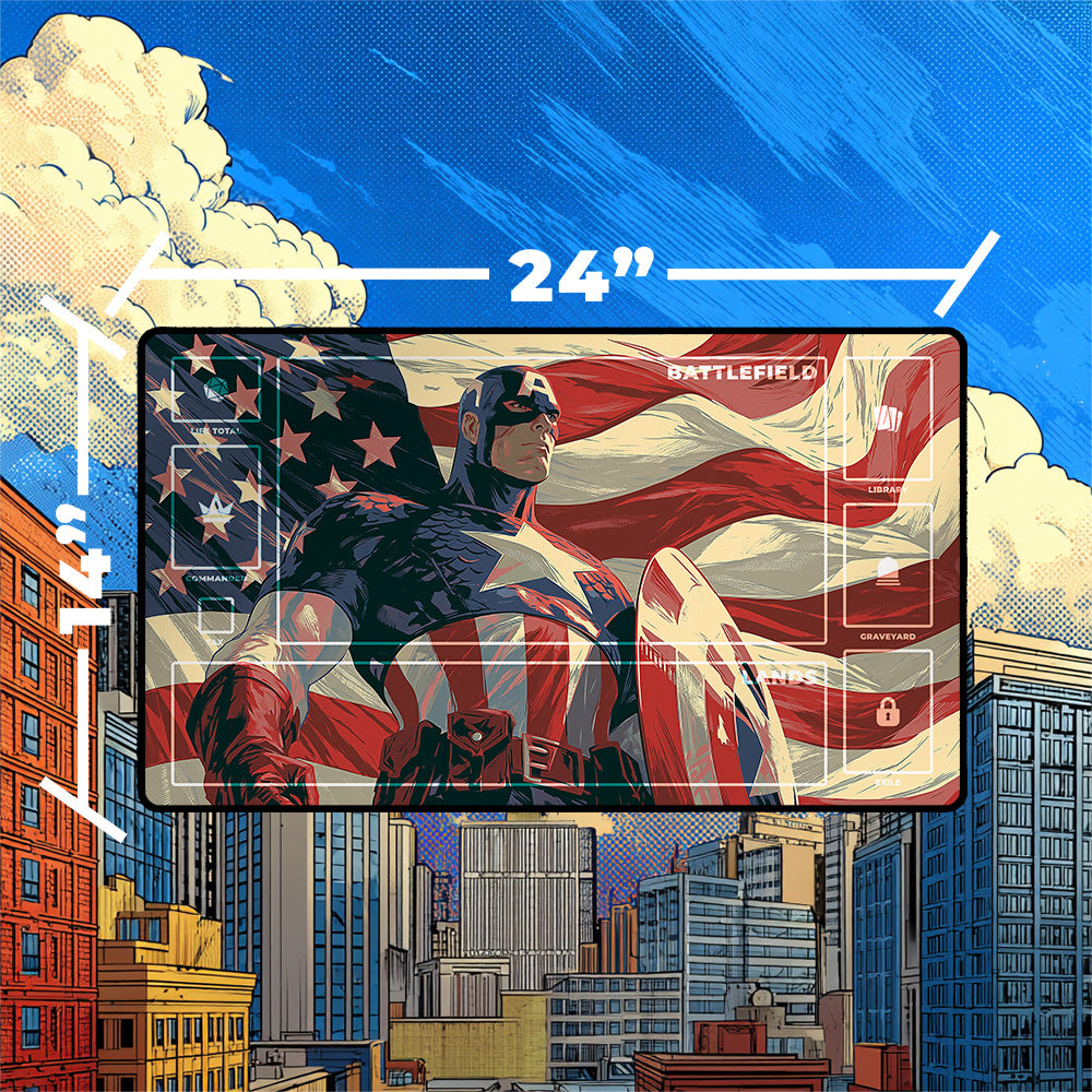 Patriotic Superhero Playmat | American Flag Comic Art