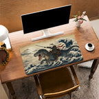 Samurai Cat Warrior Ukiyo-e Wave Desk Mat 24x14 36x18 48x24