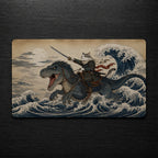 Samurai Cat Warrior Ukiyo-e Wave Desk Mat 24x14 36x18 48x24