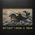 Samurai Cat Warrior Ukiyo-e Wave Desk Mat 24x14 36x18 48x24
