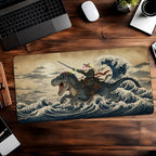 Samurai Cat Warrior Ukiyo-e Wave Desk Mat 24x14 36x18 48x24