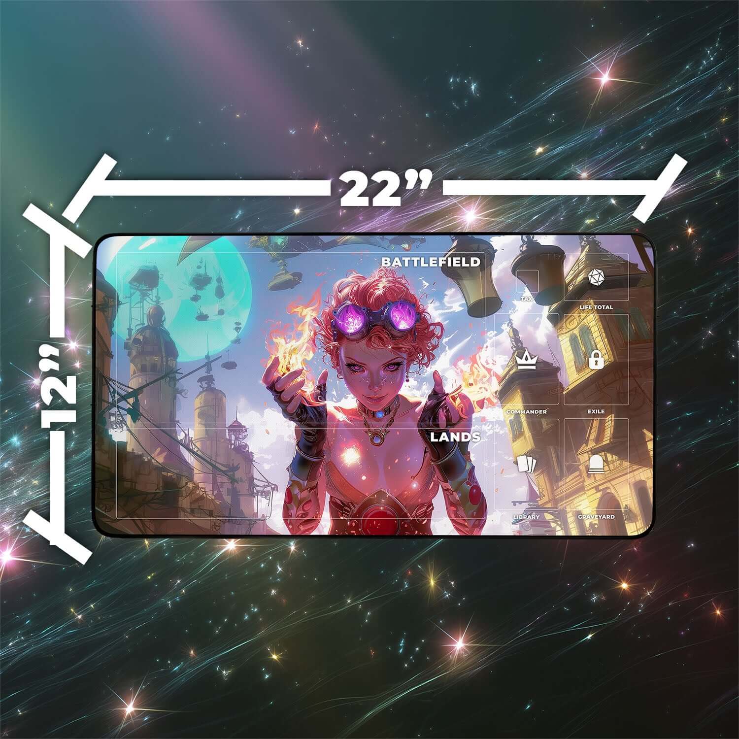 Chandra Nalaar Playmat | Magic the Gathering Playmat | Redhead Planeswalker Playmat with Zones Option | 24x14 | 22x12 | 32x16 Sizes
