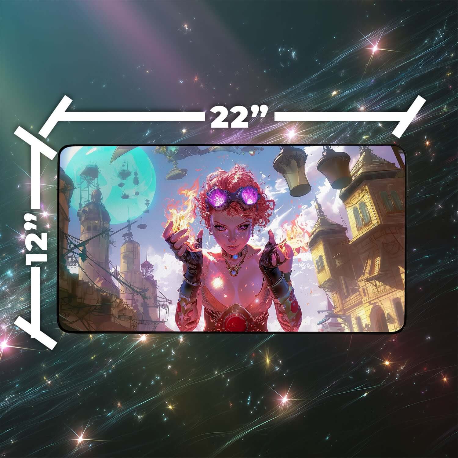 Chandra Nalaar Playmat | Magic the Gathering Playmat | Redhead Planeswalker Playmat with Zones Option | 24x14 | 22x12 | 32x16 Sizes